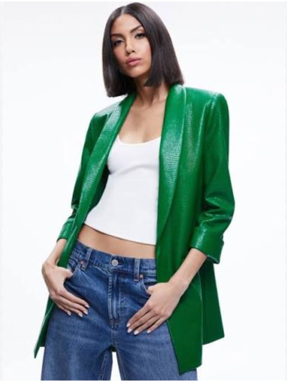 Alice + Olivia Kylie Vegan Leather Croc Jacket Size XL EUC